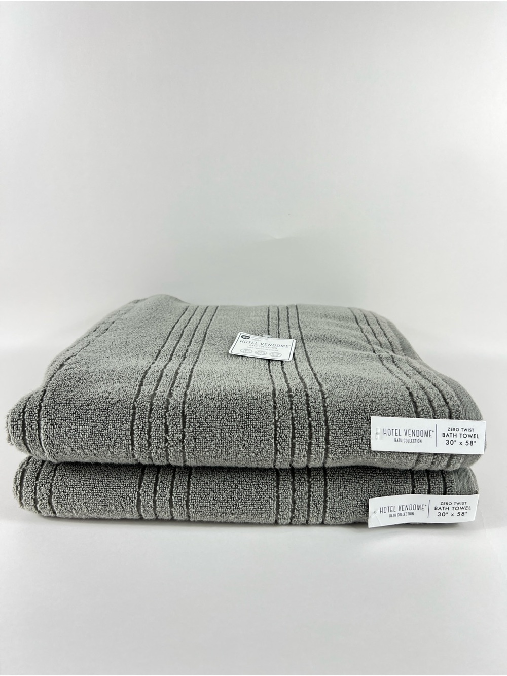 Hotel Vendome Bath Towel Set Gray Soft Plush 100% Cotton Zero Twist 2 Pc NEW